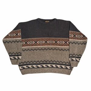 Woolrich Men's Vintage Crewneck Sweater - Black and Brown Pattern